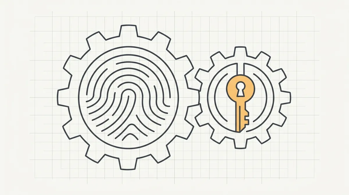 Close-up illustration of two overlapping gears representing authentication and authorization working together