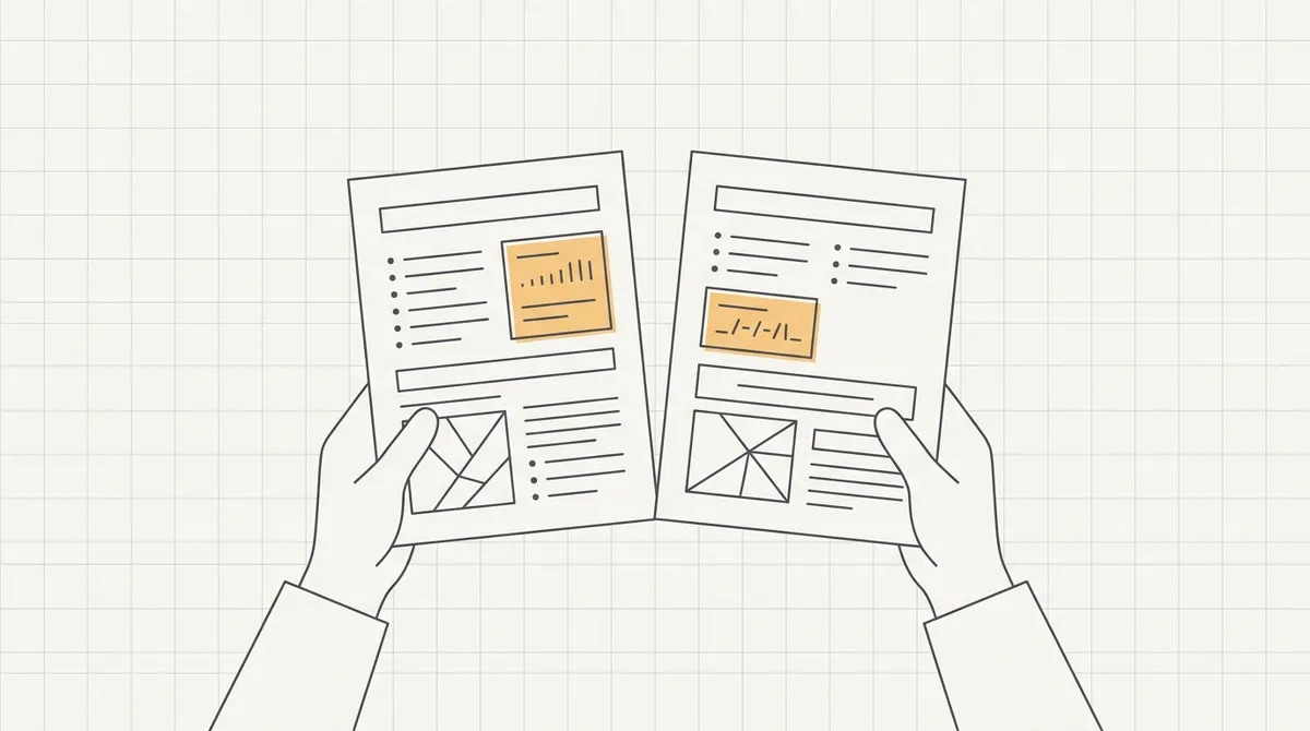 Line drawing of two documents being held side by side to compare matching dates