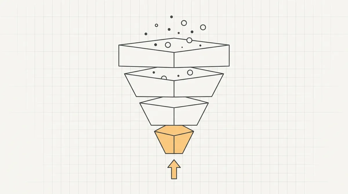 Line drawing of a hiring funnel with labeled stages for sourcing, interviews, offer, and ramp time