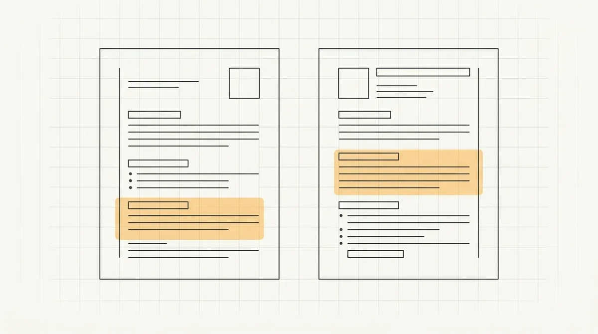 Illustration of two resume documents side by side with different highlighted sections