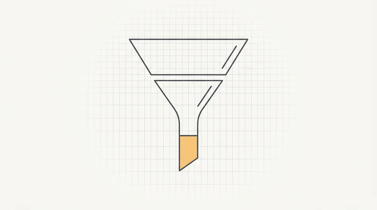 Line drawing of a hiring funnel narrowing sharply after the resume screening stage