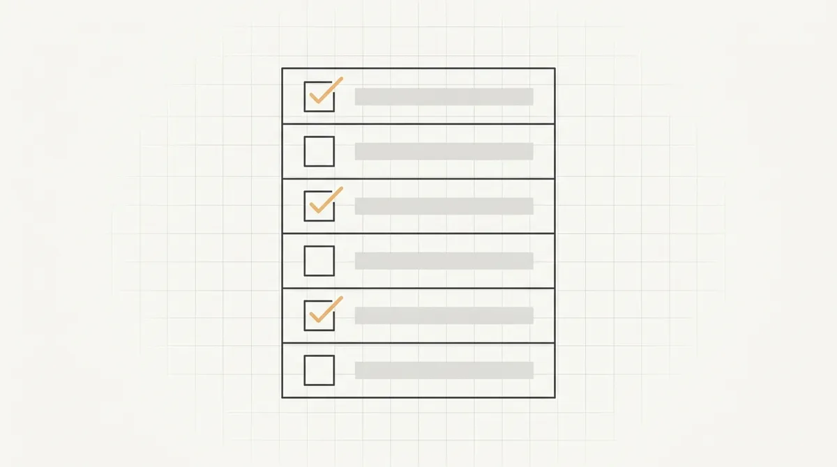 Line drawing of a checklist with three of six hiring-stage boxes marked complete
