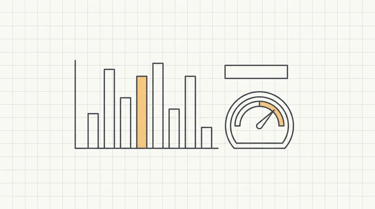 Line drawing of a bar chart of row counts next to a small gauge labeled statistics